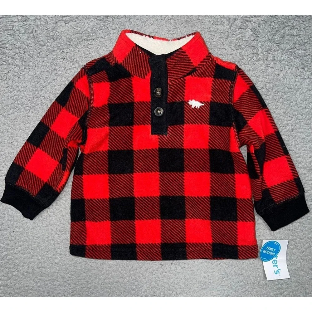 NWT Carter's Sweater Toddler Size 9 Months Buffalo Plaid Sherpa Collar Pullover‎